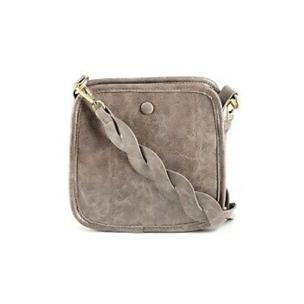 Anthropologie Vegan Leather Crossbody Bag with Braided Strap in Gray